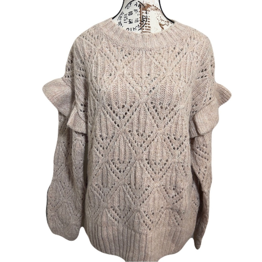 Old Navy Pointelle Knit Sweater S Blush Pink Ruffle Sleeve Pullover